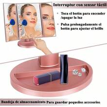 Espejo De Maquillaje Tríptico, Espejo luz led Maquillaje HD con 22 Luces LED,Espejo con Luz para Makeup con USB Cable, Espejo para Maquillaje con Aumentos, Base con Movimiento 180 ° ,Oro rosa - Oro rosa - Ver 8