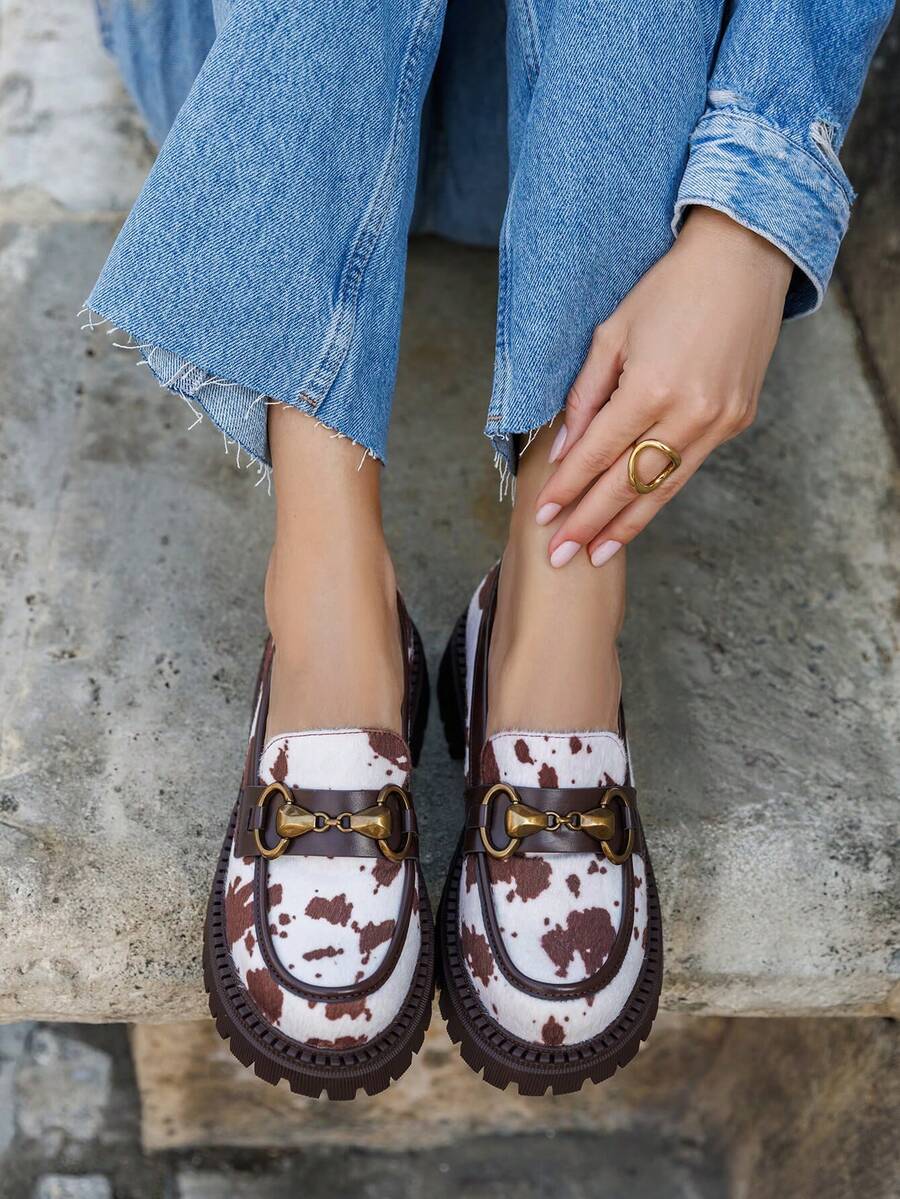 Mocassins Femme Semelle épaisse Avec Mors Doré – Style Chic And Moderne - Cow - View 1