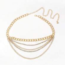 1pc Women's Sexy Gold Diamond Waist Chain, Suitable For Daily Wear With Jeans And Dresses