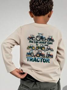 1 pieza Camiseta de manga larga con cuello redondo y estampado de coche para niños pequeños, ropa de otoño para estudiantes y niños pequeños - Camiseta clásica vintage con diseño de coche llamativo que definitivamente hará sonreír a los niños