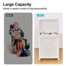 VECELO White Laundry Hamper With Wheels & Lid - 2-Section Rolling Storage Basket, Lockable Casters For Home Closet Organizer, 19x14x19 Inch - Trắng có ngăn - Xem 5