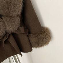 OFTBUY Solid Color Faux Fur Collar Belted Woolen Coat, Casual Street Style For Autumn/Winter