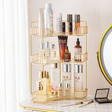 2-Tier Corner Bathroom Counter Organizer – Classic Storage Shelf For Makeup, Perfume & Toiletries, Space-Saving Countertop Tray Fits Bathroom, Dresser, Kitchen - Vàng-2 Cấp - Xem 5