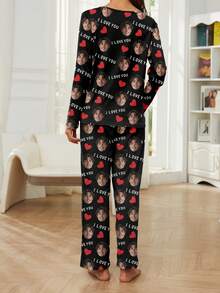 Customized Women's Sleepwear Set, Customizable With Any Unique Pattern As A Holiday Gift, Suitable For Couples, Friends, Holiday Parties, And Couples - Black - View 2