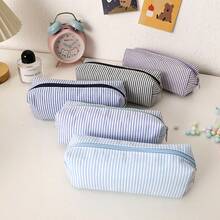 1 pieza Estuche para lápices con diseño de líneas de color a rayas, con cremallera suave y diseño espacioso para almacenamiento de artículos de papelería, hermoso estuche portátil para lápices, útiles escolares de moda para estudiantes, artículos esenciales para la temporada de regreso a clases