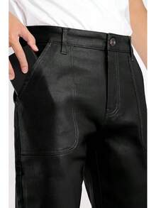 Mens Faux Leather Cargo Pants Flared Bell Bottoms With Pockets For Men 70s Party Pants-20256688 - 黑色 - 查看 3