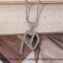 1Pc Unisex Hip Hop XO Letter Necklace - CZ Accented Exaggerated, Women/Men Statement, Daily/Party Wear, Street Style Gift - XO Bạc - Xem 9