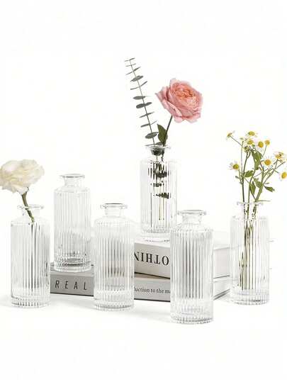 6pcs Vintage Style Glass Vase Set, Tabletop Decor, Suitable For Graduation Gifts, Bachelor Party Gifts, Bridesmaid Gifts, Father's Day Gifts, Halloween Decor, Halloween Gifts, Bridesmaid Proposal Gifts, Wedding Guest Favors