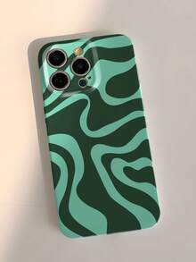 Green 1pc Minimalist Artistic Color Block Asymmetrical Pattern Perforated Glossy Film Hard Phone Case, Compatible With Iphone 11/12/13/14/15/16 Pro Max - Multicolor - View 3