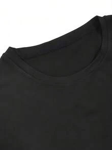 Osmason Graphic Print Crew Neck T Shirt Y2k Details Short Sleeve Business Casual Garment Style Suitable For Spring And Autumn Machine Wash For Casual Wear And Daily Tops Usage Plus Size Clothes - 黑色 - 查看 3
