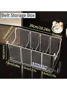 1pc/2pcs Belt Storage Box With Divided Compartments For Tie Organization And Display, Desktop Transparent Men's Waistband Storage Box - Clear - View 7