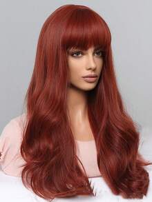 Tóc giả xoăn dài màu đỏ tía có mái 24 inch, tóc giả tổng hợp gợn sóng tự nhiên màu đỏ cho nữ, thời trang dự tiệc hàng ngày, quà tặng Halloween Giáng sinh, quà tặng cho bạn gái, quà tặng cho bạn gái - Đỏ - Xem 5