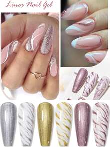 MSRUIOO 5ml 线条凝胶 - 金银色美甲颜料，适用于线条绘制、条纹设计和涂鸦艺术 - 彩色 - 查看 1