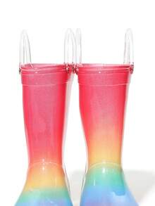 1 Pair Adorable Princess-Style Colorful Crystal Rain Boots, Soft & Durable Soles, Seamless Round Toe, High-Top Design, Lightweight Body, Girls/Toddlers Rain Boots For School, Camping, Beach, Outdoor, Sturdy Double Handles, Shiny Crafted Uppers, Suitable For All Seasons