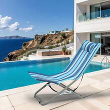 Silla plegable portátil para acampar al aire libre, pescar, barbacoa, ocio, 79 x 42 x 36 cm - Rayas finas azules y blancas VC53894 - Ver 8