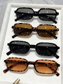 4pcs Women Plastic Cheetah Print Small Full Frame Tinted Lens Popular Design Personalized Vintage Fashion Glasses For Vacation Outfits,Family Outings,Outdoor Casual Activities,Date Night Outfits,Partywear,Driving Accessories