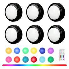 1/3/6pcs Convenient Stick On Puck Lights With Remote Control, Battery Operated LED Push Light Wireless, 12 Color RGB - For Closet, Bedroom Wall, Under Cabinet, Battery Powered Puck Lights. - Multicolor - View 12