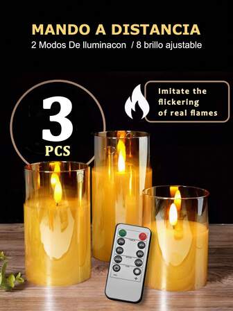 3 件套无焰蜡烛灯，电子装饰 LED 蜡烛灯，带遥控器/定时器，电池供电户外柱状蜡烛，3 件套逼真灯芯蜡烛灯，温暖火焰，适用于灯笼、庭院、圣诞节、万圣节、派对、婚礼、生日、家居装饰