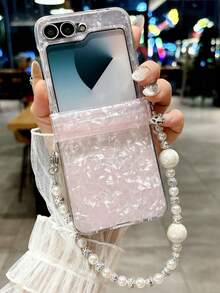 Luxury Laser Aurora Shell Pattern Bracelet Chain Pink Phone Case Compatible With Samsung Galaxy Z Flip 7 6 5 4 3 5G Cute Colorful Camera Protection Shockproof Cover - 粉色 - 查看 2