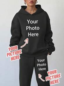 Customizable Women'S "Your Photo Here" Hoodie & Sweatpants Set - , Hoodie|Personalized Apparel| - Black - View 1