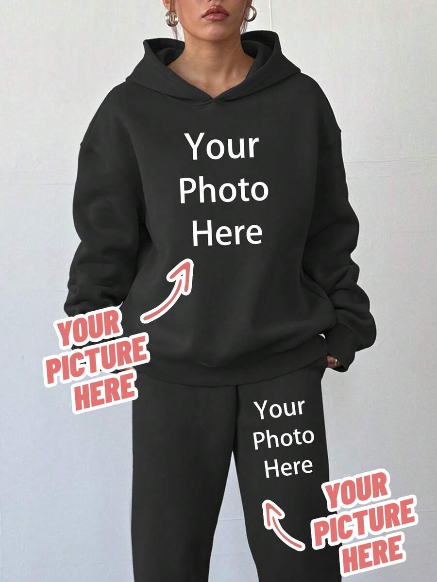 Customizable Women'S "Your Photo Here" Hoodie & Sweatpants Set - , Hoodie|Personalized Apparel| - Black - View 1
