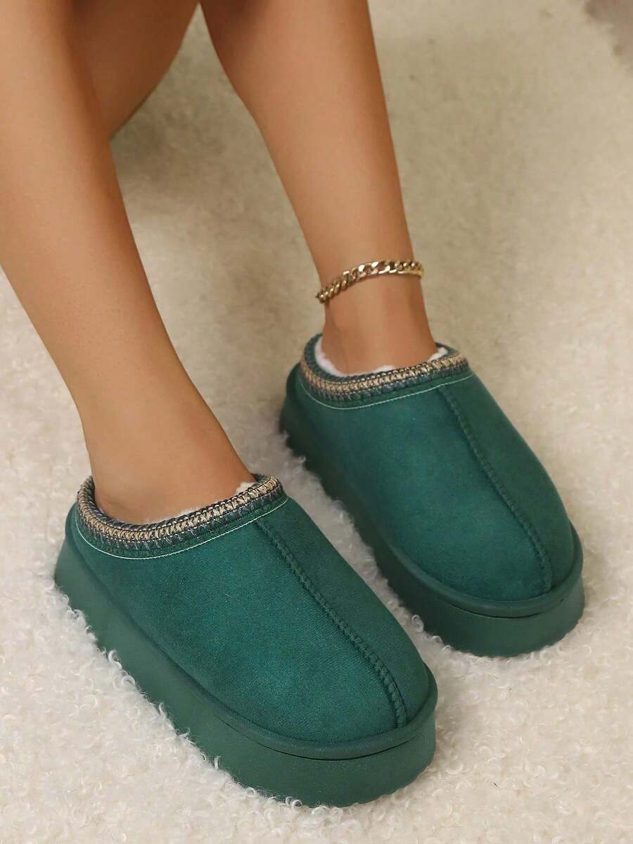 Women's Low Top Indoor Comfy Slippers Winter Warm Shoes - Màu xanh lá cây đậm - Xem 1