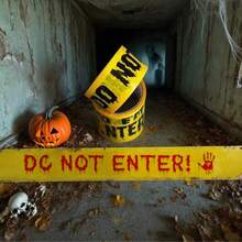 Halloween Absperrband Dekorationen - 1 Rolle gelb "NICHT BETRETEN" mit roten Bluthandabdrücken, gruselige Zubehörteile für Spukhaus, Friedhof, Party Dekoration - Verschiedenfarbig - Übersicht 8