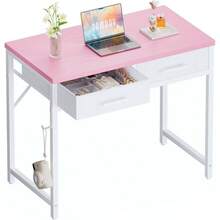 32 Inch Small Computer Desk With 2 Drawers Bedroom Study Writing Home Office Table Small Spaces Black - 粉色 - 查看 1