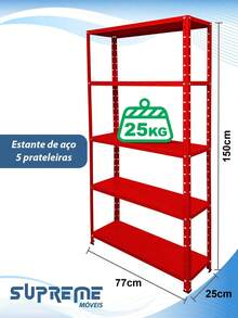 5-Shelf Adjustable Steel Shelf 25x77cm 25kg Multipurpose Various Colors - Đỏ - Xem 1