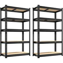 Set Of 2 Storage Shelves 5 Tier Garage Shelving Heavy Duty Metal Shelving 2000LBS Garage Shelves Adjustable Metal Shelf For Kitchen Warehouse Pantry Closet, 27.6" W X 11.8" D X 60" H - màu đen - Xem 1