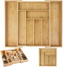Vandise Bandeja para cubiertos de bambú con cajón organizador expandible de 32 x 43 cm a 52 x 17 cm de ancho - Caqui - Ver 1