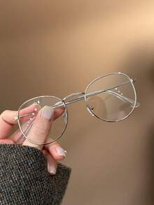 1pc Round High-Quality Gold Metal Frame Clear Lens Glasses, Fashionable And Suitable For Boy & Girl, Prevent Visual Fatigue When Using Computers, TVs, Gaming, And Smartphones - Clear - View 11