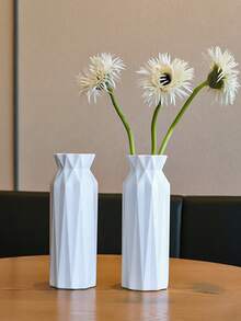 1pc White Plastic Vase, Decorative Vase For Artificial Flowers, Simple Summer Decor For Living Room, Dining Table, TV Cabinet, Suitable For Living Room, Dining Table, Bedroom, Wedding, Modern Minimalist Desktop Decor - White - View 4