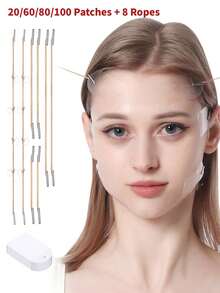 V-Shaped Face Lifting Tape, Invisible Matte Lifting Tape With Stretch Cords (20/60/80/100 Pcs Tape + 8 Lifting Cords)