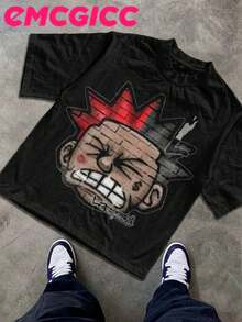 EMCGICC Street Life Men's Y2k Style (220 Pure Cotton T-Shirt) Retro Graphic Funny Printing,Hip Hop ,Men's Summer Tops Round Neck Short Sleeve Casual T-Shirt, Summer Street Sports Life Men's - màu đen - Xem 2