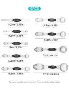 Double Sided Teaspoon Tablespoon Measuring Spoons: Magnetic Measuring Spoons Set With Leveler, Stainless Steel Baking & Cooking Measure Scoop Set Of 9, Metal Kitchen Measurement Utensil For Dry And Liquid Ingredients - Kitchen Supplies - Baking Tools, Silver/Gold