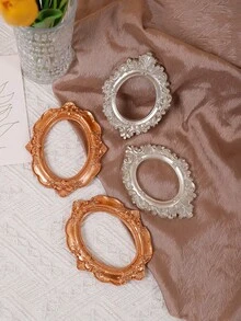 Gold/Silver Vintage Resin Embossed Small Photo Frame, Blank Carved Frame Scrapbooking Supplies, Decorative Accessories For Rustic Home, Photography Props, Dorm Decor - Multicolor - View 4