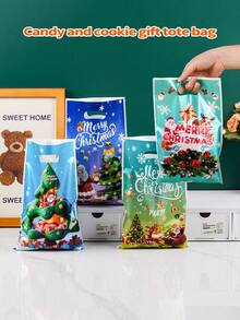 Practical Christmas - Themed Color - Printed Pearlescent Film Tote Bags. They Are Specially Designed For Packaging Christmas - Combined Candies And Cookies. These Christmas Tote Bags Are Exquisite Packaging Bags That Create A Joyous Festive Atmosphere. They Are Christmas Packaging Bags For Candies And Cookies. - Multicolor - View 3