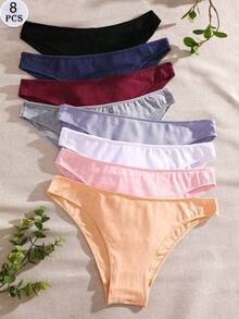 8pcs/Pack Basic Pure Cotton Women's Panties, Soft Solid Color, Suitable For All Seasons And Sports - Multicolor - View 4