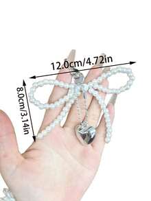 时尚珍珠心形吊坠，女士钥匙扣，时尚书包吊坠，手提包配饰，情侣浪漫信物，情人节理想之选 - 彩色 - 查看 5