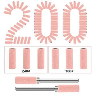 200片装小型砂带，适用于美甲钻头，配2个钻头，迷你砂带，可用于抛光天然指甲和清洁角质层，为美甲做准备。
