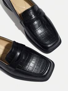 Women's Retro 2025 Autumn/Winter New British Style Leather Loafers, Black Square Toe Mid-Heel Versatile Soft Bottom Slip-On Shoes For All Body Types