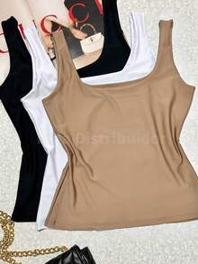 Kit Of 3 Women's Summer Tank Tops In Premium Suplex, Double Lining, Basic, Plain - 黑色,白色和米色 - 查看 1