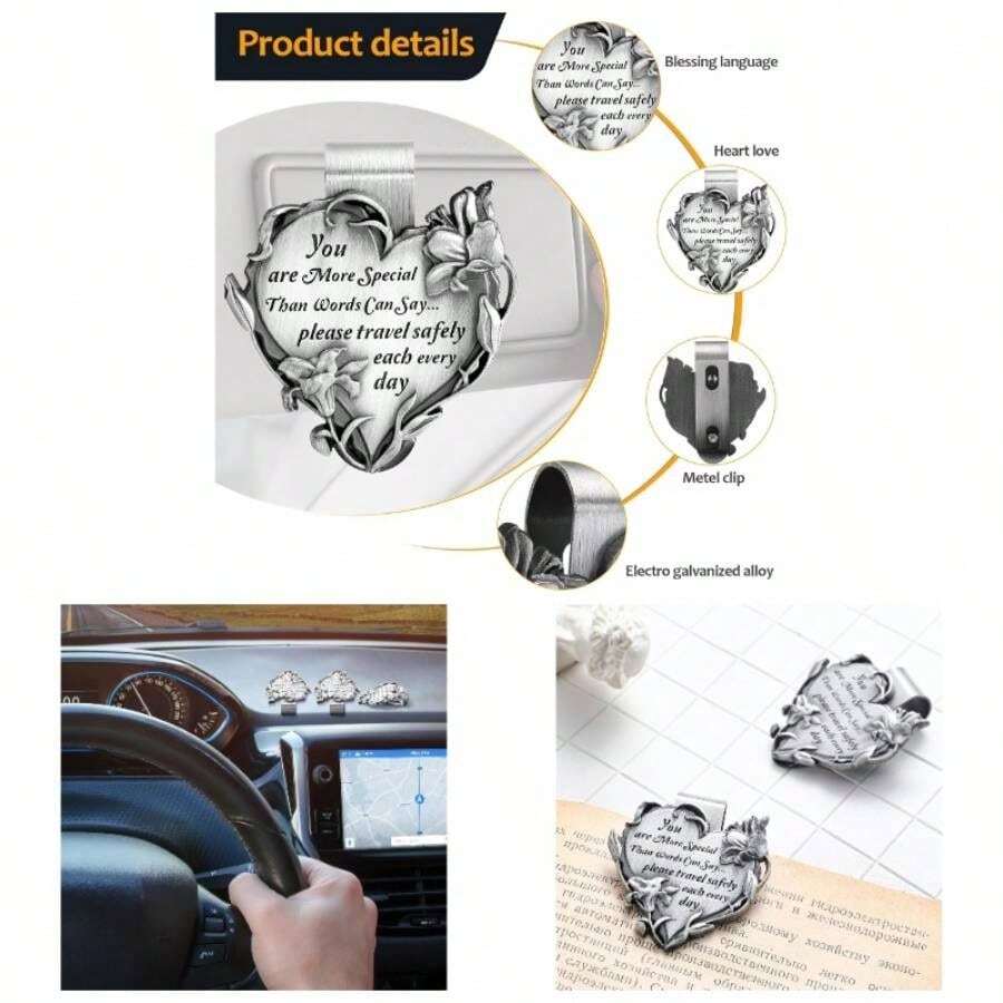 Heart Shaped Visor Clip Car Visor You Are More Special Than Words Can Say Please Travel Safely Each Every Day Medal Bless Travel Safely Visor Clip Present Parent Family Driver4 Pcs - 4 - 查看 1