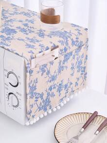 1/2 piezas Elegante cubierta para microondas con estampado de rosas azules y blancas, tela protectora para electrodomésticos de cocina, apta para freidora de aire, horno, decoración del hogar