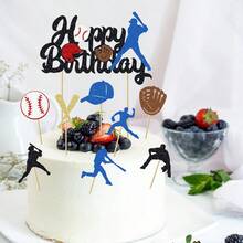 1 件/9 件棒球蛋糕装饰 - 闪光生日快乐运动员蛋糕装饰 - 棒球主题运动派对蛋糕装饰 - 彩色 - 查看 10