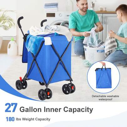 Foldable Shopping Trolley Cart & Laundry Basket 100L With Wheels - Heavy Duty 80KG Multi-Use Hamper For Grocery, Laundry, Storage | Waterproof Collaps