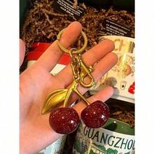 1pc Cherry Crystal Pendant, Keychain Pendant, Car Keychain, Sparkling Cherry Charm Keychain With Clip, Shiny Resin And Metal Accessories For Women Purses And Bags, Halloween Christmas Gifts