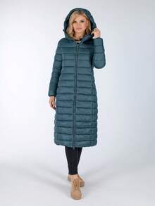 Áo khoác phao nữ có mũ trùm đầu, đệm nhẹ, có thể xếp gọn - màu xanh đậm - Xem 3