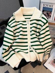 Pull à col boutonné en tricot de style vintage américain avec broderie de lettre, pull slim ajusté à manches longues pour femmes. Vêtements d'automne pour femmes. Vêtements de Noël pour femmes.